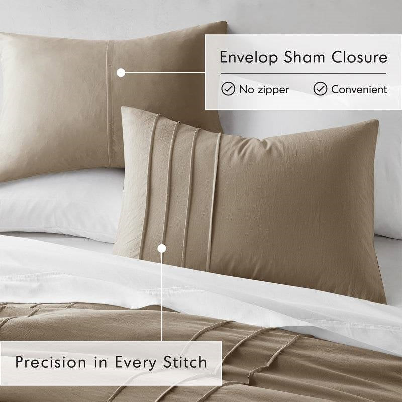 Queen size Microfiber Pleated Soft Lightweight Comforter Set Tan Khaki Taupe, photo 3 of 5