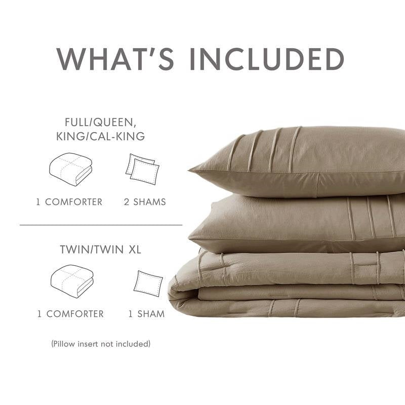 Queen size Microfiber Pleated Soft Lightweight Comforter Set Tan Khaki Taupe, photo 5 of 5