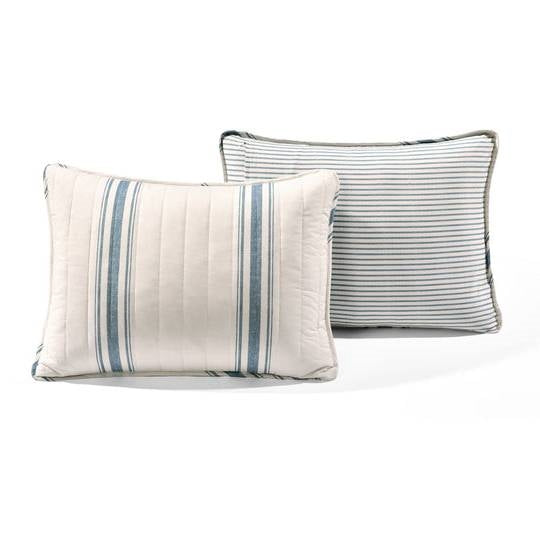 King size Blue Off-White Cream Stripe 3 Piece Reversible Cotton Quilt Set, photo 5 of 5
