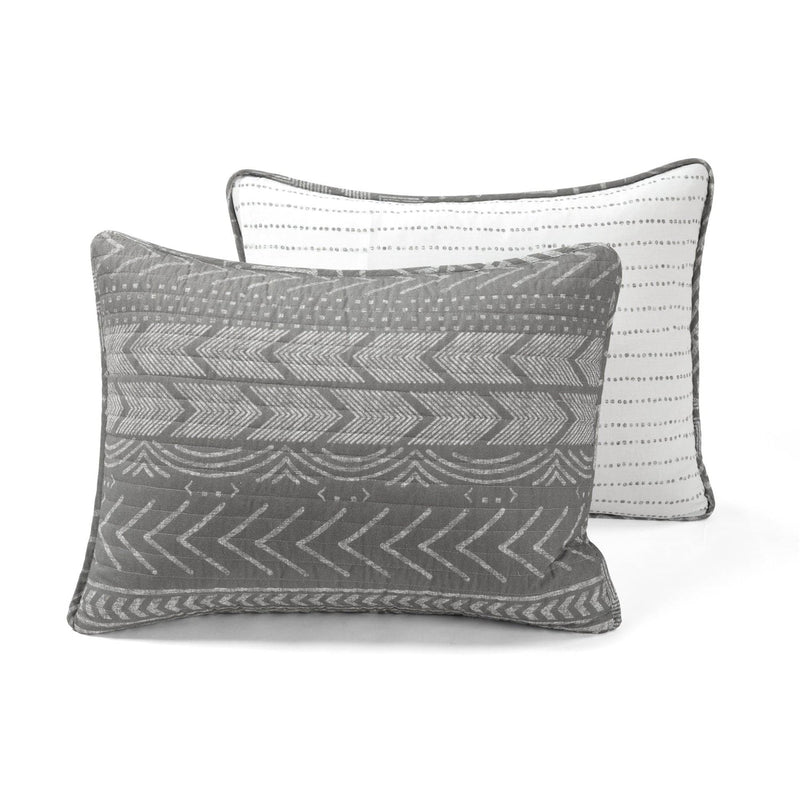 King Size Scandinavian Dark Grey Chevron Stripe Reversible Cotton Quilt Set, photo 5 of 5
