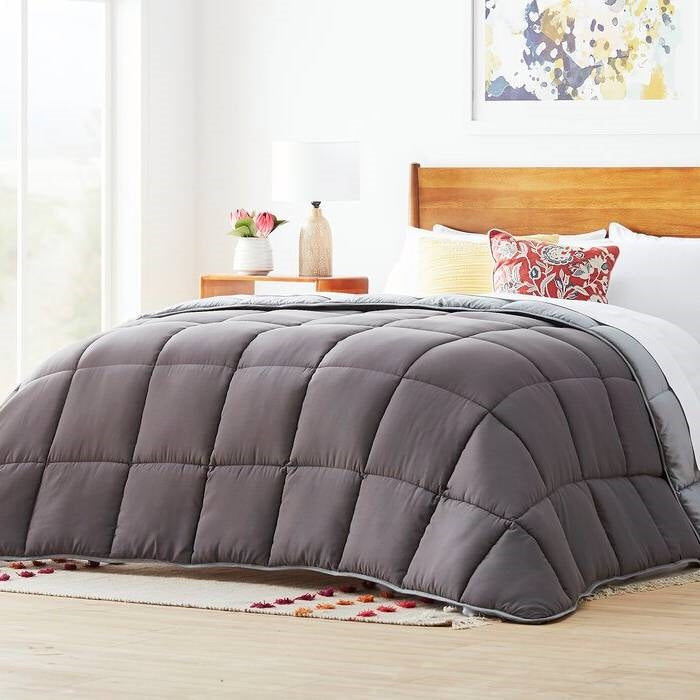 King Size All Seasons Plush Light/Dark Grey Reversible Polyester Down Alternative Comforter, photo 2 of 4