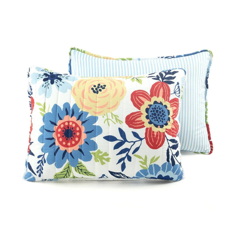 King size Lightweight Floral Navy Blue Coral White 3-Piece Polyester Quilt Set, photo 5 of 5