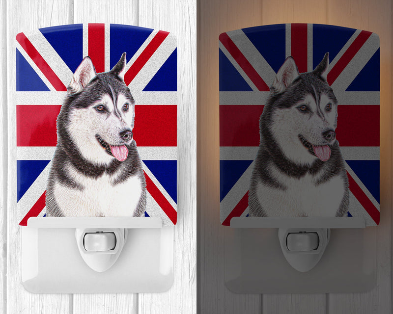 Alaskan Malamute with English Union Jack British Flag Ceramic Night Light KJ1161CNL