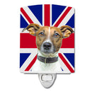 Jack Russell Terrier with English Union Jack British Flag Ceramic Night Light Compact, UL-Certified, Ideal for Bedroom, Bathroom, Nursery, Hallway, Kitchen, 6x4x3, Multicolor