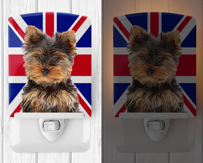 Yorkie Puppy / Yorkshire Terrier with English Union Jack British Flag Ceramic Night Light KJ1167CNL