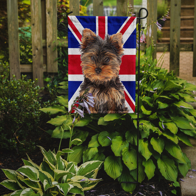 Yorkie Puppy / Yorkshire Terrier with English Union Jack British Flag Flag Garden Size KJ1167GF