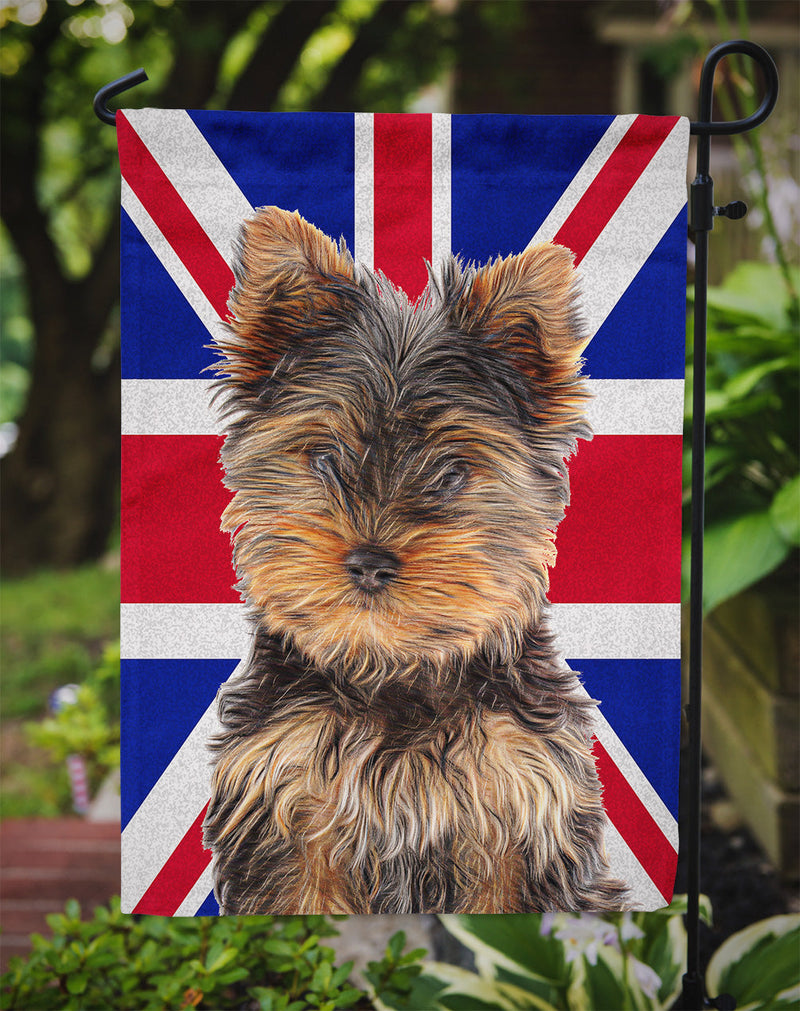 Yorkie Puppy / Yorkshire Terrier with English Union Jack British Flag Flag Garden Size KJ1167GF