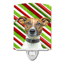Candy Cane Holiday Christmas Jack Russell Terrier Ceramic Night Light Compact, UL-Certified, Ideal for Bedroom, Bathroom, Nursery, Hallway, Kitchen, 6x4x3, Multicolor