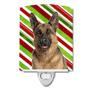 Candy Cane Holiday Christmas German Shepherd Ceramic Night Light Compact, UL-Certified, Ideal for Bedroom, Bathroom, Nursery, Hallway, Kitchen, 6x4x3, Multicolor