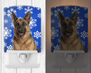 Winter Snowflakes Holiday German Shepherd Ceramic Night Light Compact, UL-Certified, Ideal for Bedroom, Bathroom, Nursery, Hallway, Kitchen, 6x4x3, Multicolor