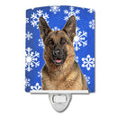 Winter Snowflakes Holiday German Shepherd Ceramic Night Light Compact, UL-Certified, Ideal for Bedroom, Bathroom, Nursery, Hallway, Kitchen, 6x4x3, Multicolor