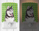 St. Patrick's Day Shamrock Alaskan Malamute Ceramic Night Light Compact, UL-Certified, Ideal for Bedroom, Bathroom, Nursery, Hallway, Kitchen, 6x4x3, Multicolor