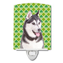 St. Patrick's Day Shamrock Alaskan Malamute Ceramic Night Light Compact, UL-Certified, Ideal for Bedroom, Bathroom, Nursery, Hallway, Kitchen, 6x4x3, Multicolor