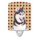 Fall Leaves Alaskan Malamute Ceramic Night Light Compact, UL-Certified, Ideal for Bedroom, Bathroom, Nursery, Hallway, Kitchen, 6x4x3, Multicolor