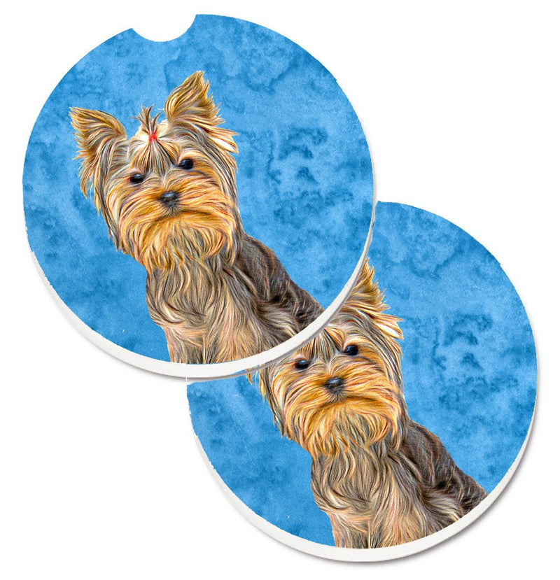 Blue Yorkie / Yorkshire Terrier Car Coasters – Set of 2 - Absorbent Stone with Fun & Functional Artwork KJ1227BUCARC