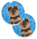 Blue Yorkie Puppy / Yorkshire Terrier Car Coasters – Set of 2 - Absorbent Stone with Fun & Functional Artwork KJ1230BUCARC