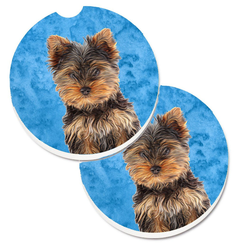 Blue Yorkie Puppy / Yorkshire Terrier Car Coasters – Set of 2 - Absorbent Stone with Fun & Functional Artwork KJ1230BUCARC