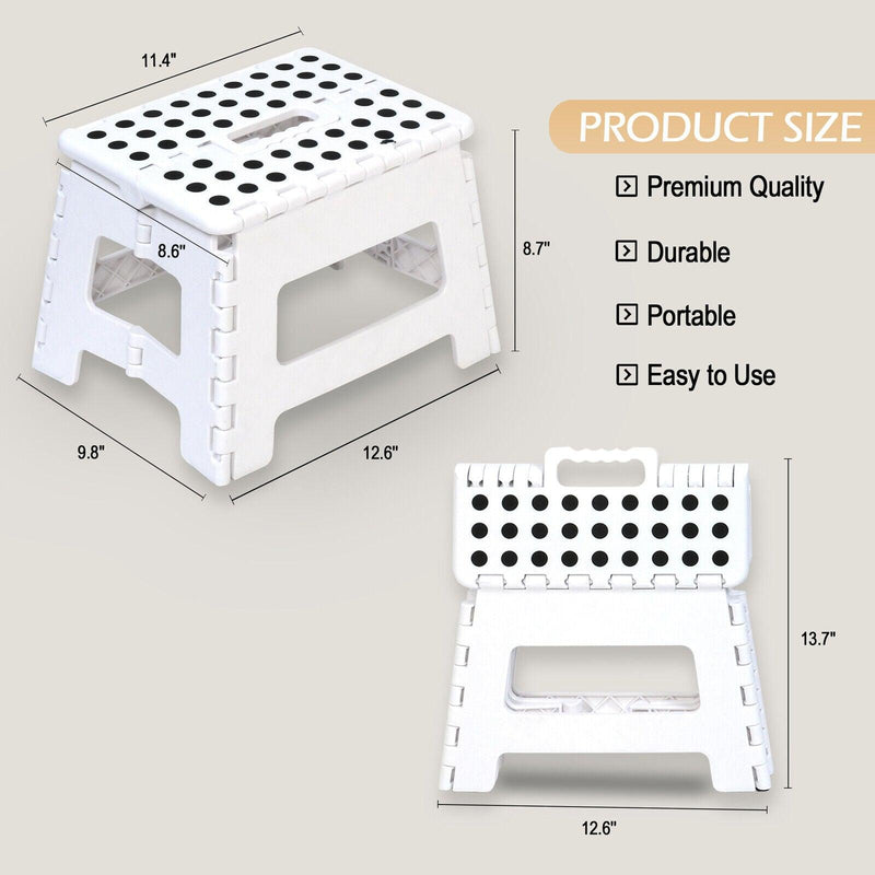 Super Strong Folding Step Stool with Handle 300 LB Capacity for Adults and Toddlers, White