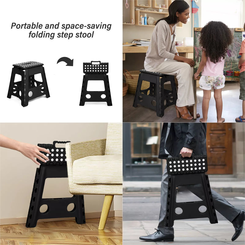 2 Pack Folding Step Stool with Portable Carrying Handle Safe Enough, Black