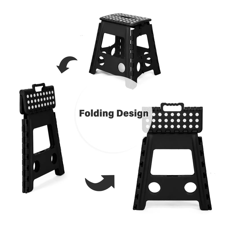 2 Pack Folding Step Stool with Portable Carrying Handle Safe Enough, Black