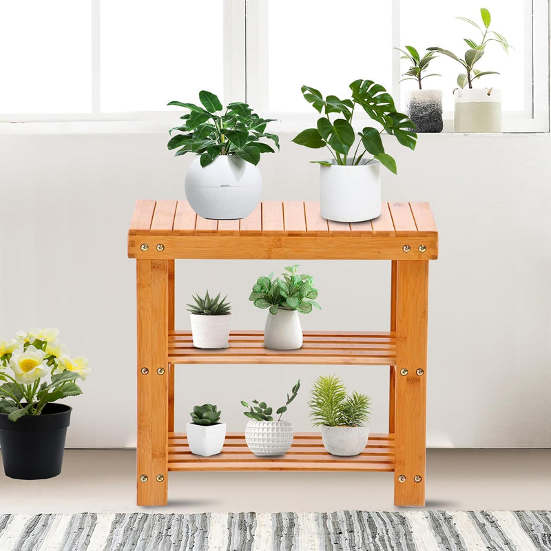 2-Tier Bamboo Shoe Entryway Storage Bench Rack Shoe Organizer