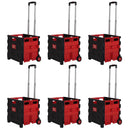 6 Pack Collapsible Rolling Crate Utility Cart 44L Foldable Grocery Cart with Wheels(Red, Medium)