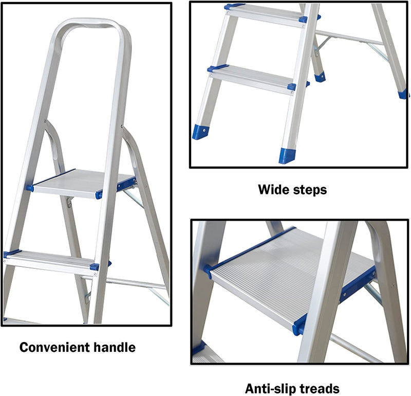 3 Step Non-Slip Aluminum Ladder Folding Platform Stool, 220 lbs Load Capacity