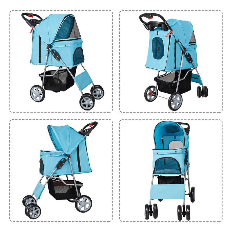 Folding Pet Stroller Elite Jogger Kitten Puppy Easy Walk Dog Cat Small Animals Travel Carrier, Blue