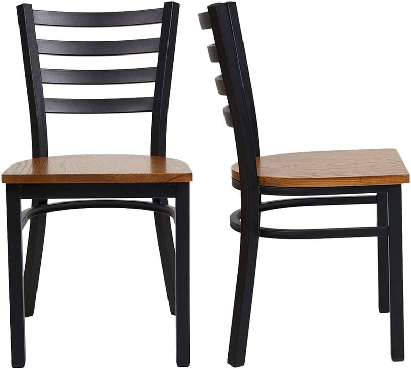 2 Pack Dining Room Kitchen Chair Ladder Back Metal Leg Stackable Fully Assembled Side Chairs with Wood Seat, Black