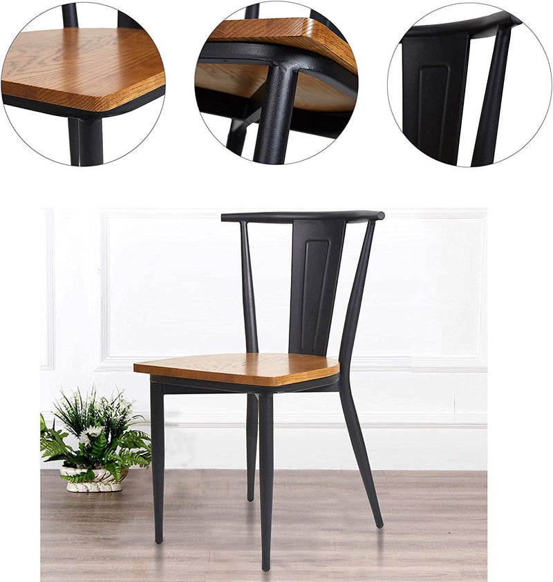 2 Pack Stackable Metal Dining Chairs with Solid Wooden Seat Weight Capacity 500lbs,Black