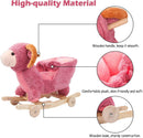 2-in-1 Ride-on Wooden Plush Rocking Horse Chair with Music for Baby Kids Toddlers, Pink Sheep