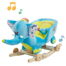 2-in-1 Ride-on Wooden Plush Rocking Horse Chair with Music for Baby Kids Toddlers, Blue Elephant