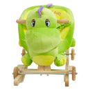 2-in-1 Ride-on Wooden Plush Rocking Horse Chair with Music for Baby Kids Toddlers, Green Dinosaur