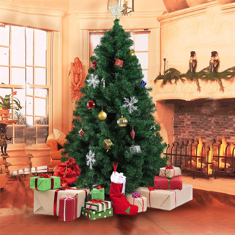 7' Christmas Pine Tree Artificial Fake Xmas Tree with Solid Metal Stand and Decoration for Festival Party Holiday, Green