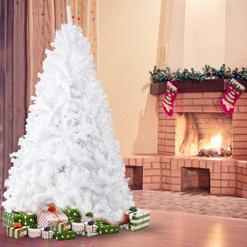 7' High Christmas Tree 1000 Tips Decorate Pine Tree with Metal Legs White & Decorations