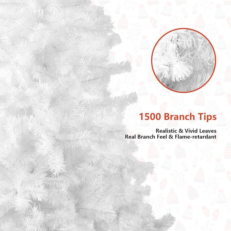 8ft Spruce Hinged Artificial Christmas Tree Premium Xmas Tree w/ 1500 Branch Tips Metal Stand Decoration, White