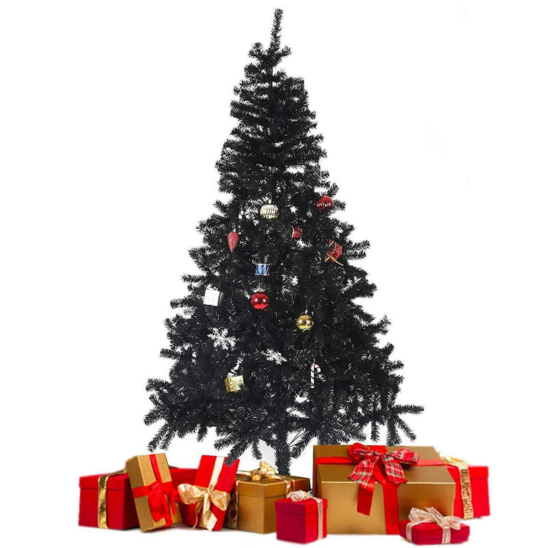 7' Black Christmas Tree Halloween Tree Artificial Pine Tree Holiday Decoration with Xmas Tree Ornaments w/ 1000 Branch Tips