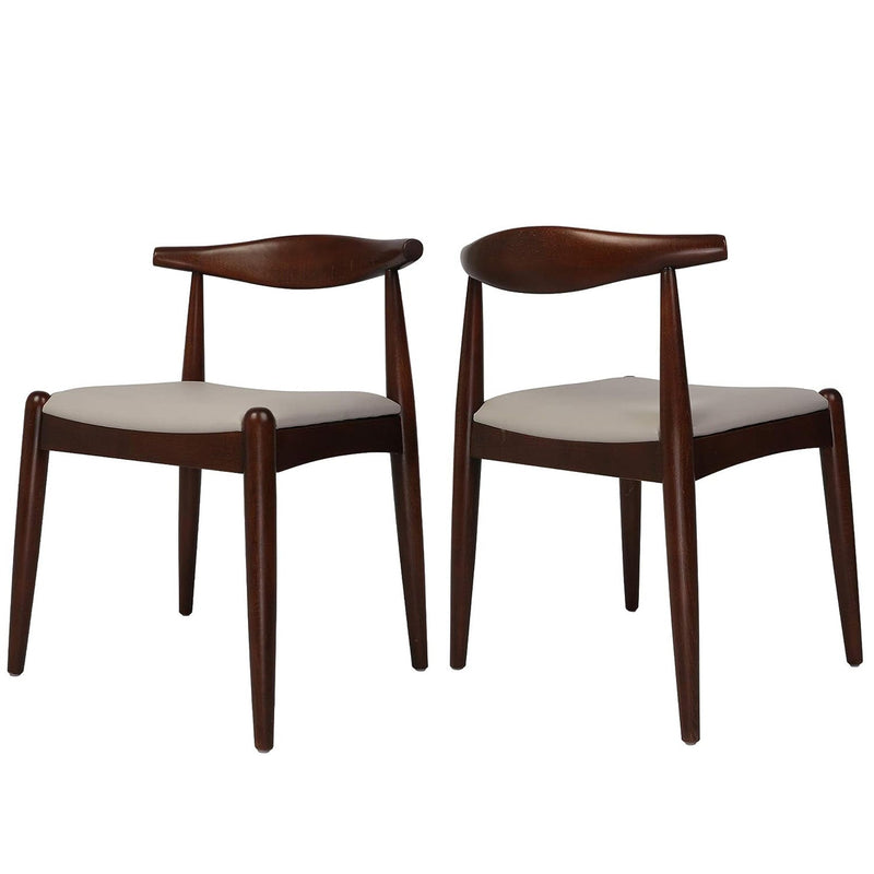 2PCs Dining Chairs, Mid-Century Side Modern Chairs with Faux Leather Cushion and Curved Backrest Low-Back Dining Chairs (Walnut)