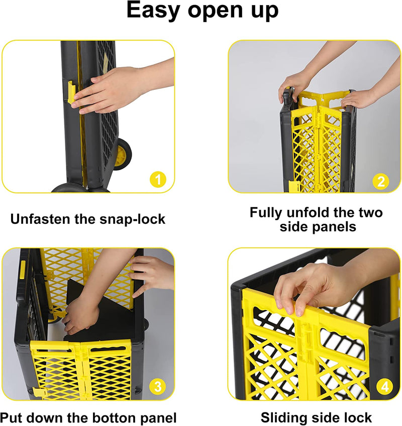 55L Foldable Rolling Cart with Wheels, Portable Updated Utility Tools Rolling Crate w/ Telescopic Handle, Yellow