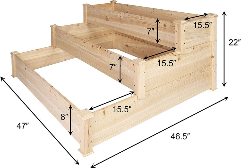 Wooden Raised Vegetable Garden Bed 3 Tier Elevated Planter Kit Outdoor Gardening