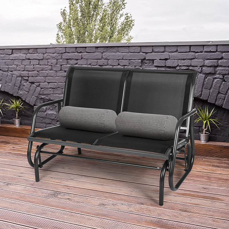 2 Seats Outdoor Patio Glider, Garden Breathable Loveseat Seating Gliding Swing Bench Chair with Anti-Rust Coating