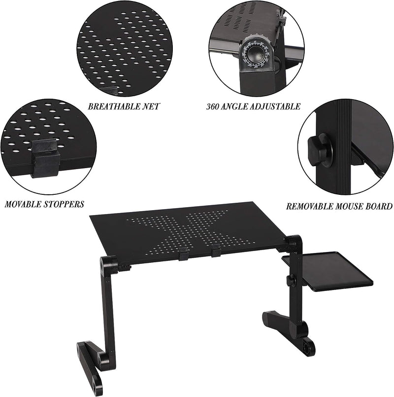 Foldable Adjustable Portable Laptop Table Stand Ergonomic Desk with Mouse Pad