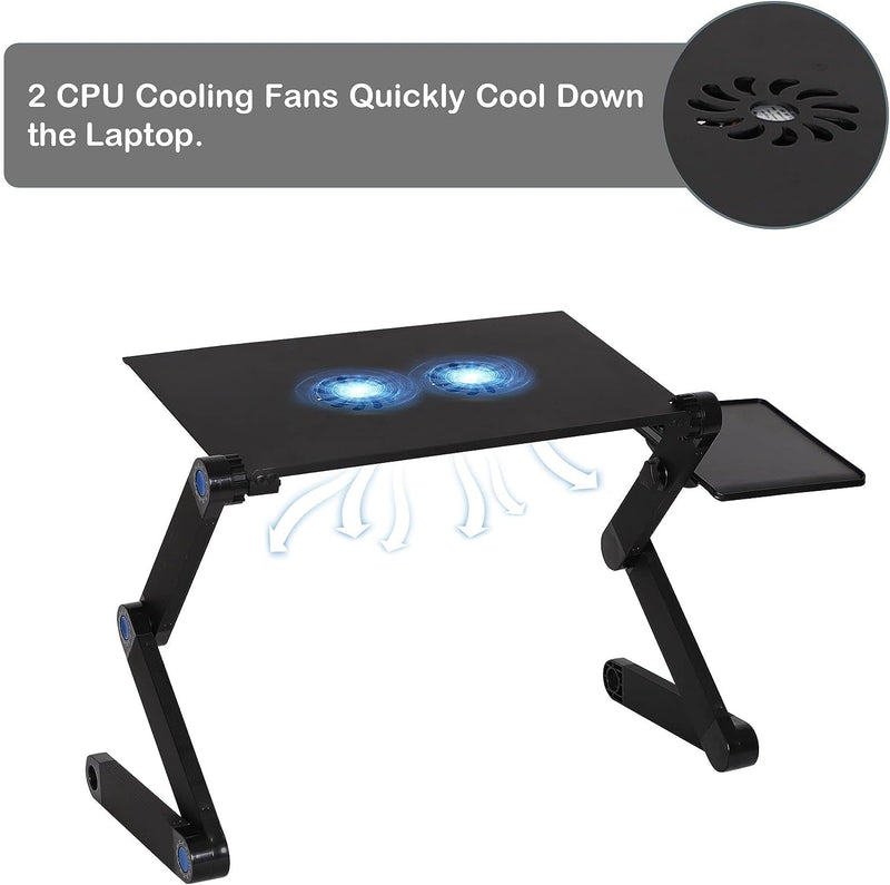 Foldable Aluminum Laptop Desk Adjustable Portable Table Stand with 2 CPU Cooling Fans and Mouse Pad