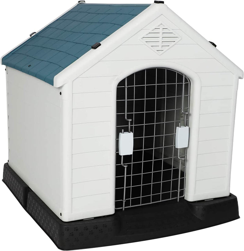 Plastic Outdoor Dog House with Door 24.8" Height Weatherproof Puppy Kennel Pet Crate with Elevated Floor Air Vents, Small