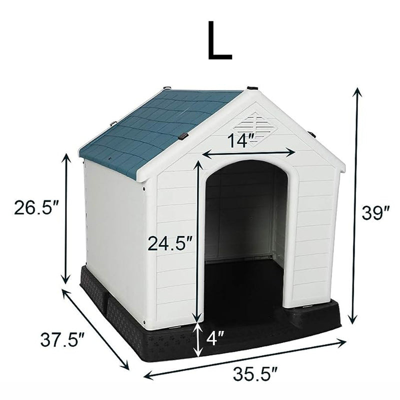 Dog House Outdoor Plastic 39" Height Weatherproof Kennel House with Elevated Floor, Large