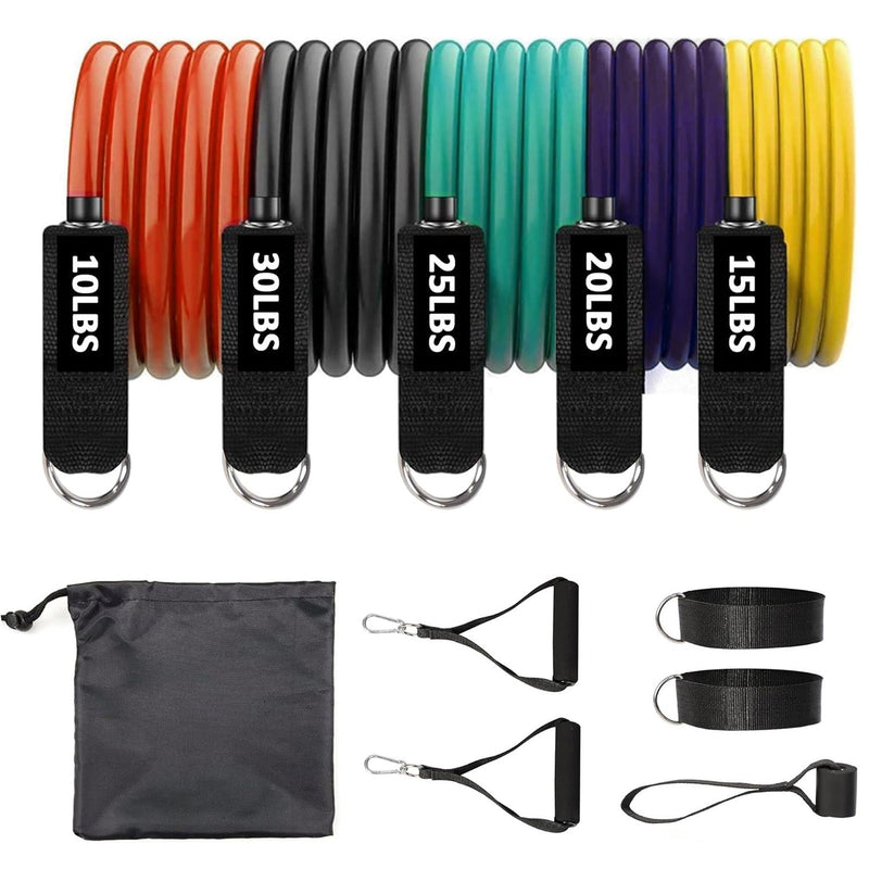 11 Pack Pull Up Resistance Bands Set with with Handles, Ankle Straps, Door Anchor Natural Rubber