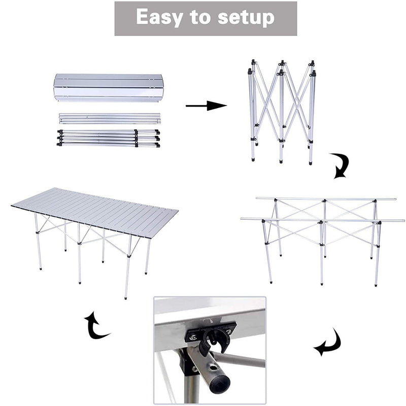 Portable Folding Lightweight Aluminum Camping Picnic Table, Compact Roll Top Table with Carry Bag