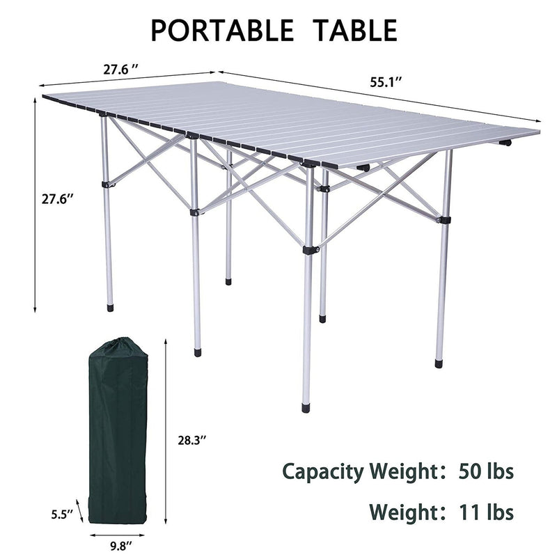 Portable Folding Lightweight Aluminum Camping Picnic Table, Compact Roll Top Table with Carry Bag