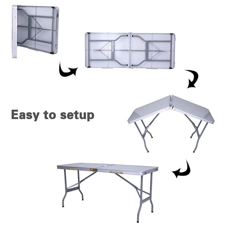 Portable Folding Aluminum Suitcase Table, Compact Camping Picnic Table with Umbrella Hole and Carrying Handle, Silver