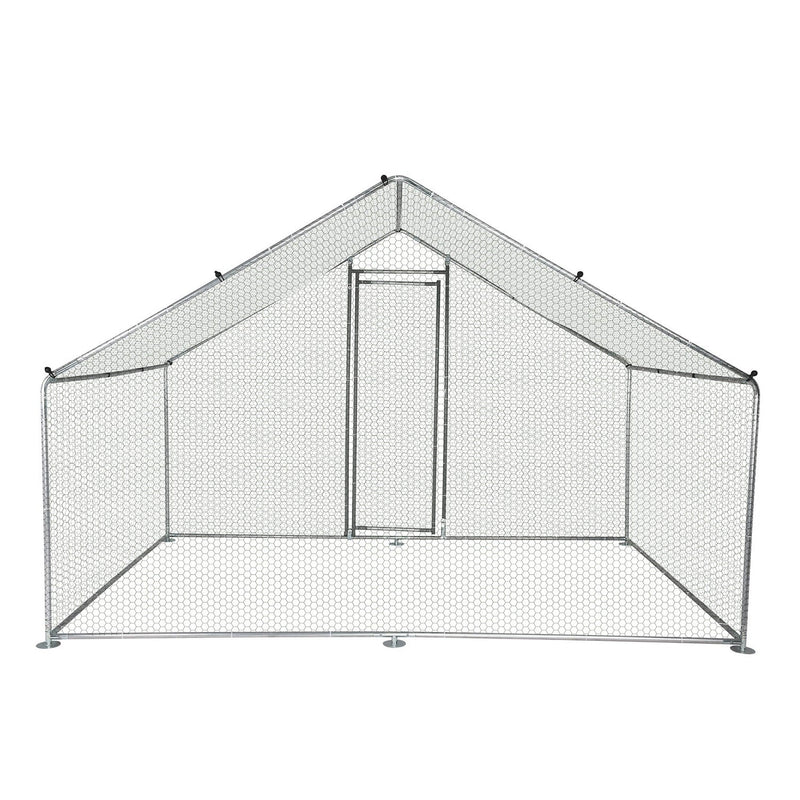 Outdoor Large Metal Chicken Coop 10' x 6.5' x 6.5' Walk-in Poultry Cage Backyard Hen House with Chicken Run Cover